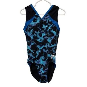 GK Blue Black Swirl Gymnastics Leo Dance Leotard Size CM